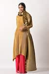 Kiran Uttam Ghosh_Gold Pleated Polyester Mix Geometric Round Kaftan  _Online_at_Aza_Fashions