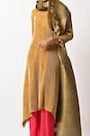 Shop_Kiran Uttam Ghosh_Gold Pleated Polyester Mix Geometric Round Kaftan  _Online_at_Aza_Fashions