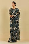 Atelier Shikaarbagh Black Saree - French Chiffon Floral Print Adrienne Online at Aza Fashions Atelier Shikaarbagh_Black Saree - French Chiffon Floral Print Adrienne _Online_at_Aza_Fashions