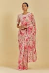 Shop_Atelier Shikaarbagh_Pink Saree - French Chiffon Printed Floral Round Audrey With Blouse  _Online_at_Aza_Fashions