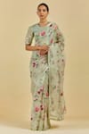 Buy Atelier Shikaarbagh Green Saree - French Chiffon Floral Print, Sequins Natalie Online at Aza Fashions Buy_Atelier Shikaarbagh_Green Saree - French Chiffon Floral Print, Sequins Natalie _Online_at_Aza_Fashions