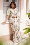 Atelier Shikaarbagh_Grey Saree - French Chiffon Printed Floral Round Annette With Blouse  _Online_at_Aza_Fashions