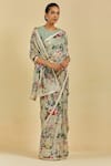 Atelier Shikaarbagh_Grey Saree - French Chiffon Printed Floral Round Annette With Blouse  _at_Aza_Fashions