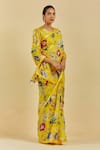 Atelier Shikaarbagh_Yellow Blouse - Lurex Organza, Saree - French Chiffon Floral Claire Print With _Online_at_Aza_Fashions