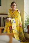Buy_Atelier Shikaarbagh_Yellow Blouse - Lurex Organza, Saree - French Chiffon Floral Claire Print With _Online_at_Aza_Fashions