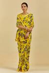 Buy_Atelier Shikaarbagh_Yellow Saree - French Chiffon Leaf, Sequins Caroline Print _Online_at_Aza_Fashions