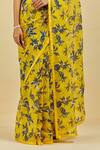 Shop_Atelier Shikaarbagh_Yellow Saree - French Chiffon Leaf, Sequins Caroline Print _Online_at_Aza_Fashions