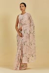 Atelier Shikaarbagh Pink Saree - French Chiffon Floral Print, Sequins Madelyn Online at Aza Fashions Atelier Shikaarbagh_Pink Saree - French Chiffon Floral Print, Sequins Madelyn _Online_at_Aza_Fashions