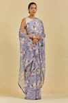 Atelier Shikaarbagh Blue Saree - French Chiffon Floral Print Sophie Online at Aza Fashions Atelier Shikaarbagh_Blue Saree - French Chiffon Floral Print Sophie _Online_at_Aza_Fashions