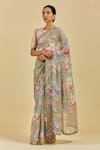 Atelier Shikaarbagh Grey Saree - French Chiffon Floral Print Celine Online at Aza Fashions Atelier Shikaarbagh_Grey Saree - French Chiffon Floral Print Celine _Online_at_Aza_Fashions