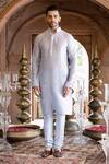 Buy_Chhavvi Aggarwal_Blue Chanderi , Glaze Mandarin Collar Kurta Set _at_Aza_Fashions