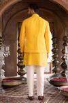 Shop_Chhavvi Aggarwal_Yellow Matka Silk Plain Short Jacket And Kurta Set_at_Aza_Fashions