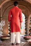 Shop_Chhavvi Aggarwal_Red Glaze Cotton Plain Rolled Up Sleeve Pathani Kurta Set _at_Aza_Fashions