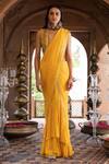 Buy_Chhavvi Aggarwal_Yellow Crepe And Georgette Lining Shantoon Pre-draped Ruffle Saree With Blouse _at_Aza_Fashions