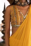 Buy_Chhavvi Aggarwal_Yellow Crepe And Georgette Lining Shantoon Pre-draped Ruffle Saree With Blouse _Online_at_Aza_Fashions