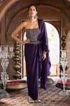 Buy_Chhavvi Aggarwal_Purple Crepe And Embroidery Geometric Strapless Saree Gown With Belt_at_Aza_Fashions
