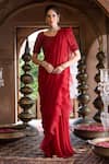 Buy_Chhavvi Aggarwal_Maroon Organza And Georgette Lining Pre-draped Ruffle Saree With Blouse _at_Aza_Fashions