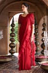 Chhavvi Aggarwal_Maroon Organza And Georgette Lining Pre-draped Ruffle Saree With Blouse _Online_at_Aza_Fashions