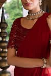 Buy_Chhavvi Aggarwal_Maroon Organza And Georgette Lining Pre-draped Ruffle Saree With Blouse _Online_at_Aza_Fashions