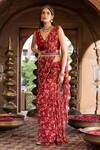 Buy Chhavvi Aggarwal Maroon Crepe Lining Shantoon Floral Print, Sequin Pre-draped Saree With Blouse at Aza Fashions Buy_Chhavvi Aggarwal_Maroon Crepe Lining Shantoon Floral Print, Sequin Pre-draped Saree With Blouse _at_Aza_Fashions