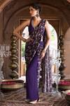 Buy_Chhavvi Aggarwal_Purple Crepe Lining Shantoon Floral Print, Dabka And Pant Saree With Blouse _at_Aza_Fashions