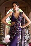 Chhavvi Aggarwal_Purple Crepe Lining Shantoon Floral Print, Dabka And Pant Saree With Blouse _Online_at_Aza_Fashions