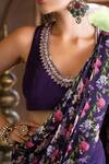 Buy_Chhavvi Aggarwal_Purple Crepe Lining Shantoon Floral Print, Dabka And Pant Saree With Blouse _Online_at_Aza_Fashions