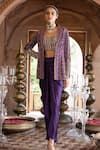 Buy_Chhavvi Aggarwal_Purple Satin And Crepe Lining Shantoon Geometric Print Jacket With Draped Skirt_at_Aza_Fashions