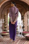 Shop_Chhavvi Aggarwal_Purple Satin And Crepe Lining Shantoon Geometric Print Jacket With Draped Skirt_at_Aza_Fashions