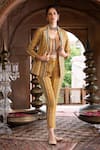 Buy_Chhavvi Aggarwal_Yellow Crepe Lining Shantoon Beads And Sequin, Geometric Print Blazer & Pant Set_at_Aza_Fashions