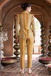 Shop_Chhavvi Aggarwal_Yellow Crepe Lining Shantoon Beads And Sequin, Geometric Print Blazer & Pant Set_at_Aza_Fashions