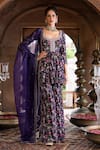 Buy_Chhavvi Aggarwal_Purple Crepe And Organza Lining Shantoon Cutdana, Floral Kurta Sharara Set_at_Aza_Fashions