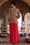 Shop_Chhavvi Aggarwal_Red Crepe And Georgette Lining Shantoon Print & Jacket Style Tunic & Palazzo Set _at_Aza_Fashions