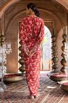 Shop_Chhavvi Aggarwal_Maroon Crepe Lining Shantoon Floral Print And Sequin V Neck Draped Dress _at_Aza_Fashions