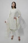 Buy_Neha & Tarun_Beige Chanderi Embroidery Sequin Jewel Neck Kurta Set For Women_at_Aza_Fashions