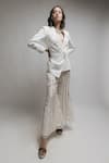 Neha & Tarun_White Poly Viscose Plain Lapel Collar Asymmetric Blazer And Pant Set_Online_at_Aza_Fashions