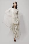 Neha & Tarun_Beige Chanderi Embroidery Zardozi Round Short Kurta Set_Online_at_Aza_Fashions