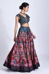 Basil Leaf_Grey Blouse Chiffon, Dupatta Organza, Lehenga Tussar Rose Scallop Print Set_Online_at_Aza_Fashions