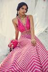 Basil Leaf_Pink Lehenga And Blouse Chanderi Lurex Printed Chevron V Neck Set _Online_at_Aza_Fashions
