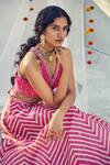 Buy_Basil Leaf_Pink Lehenga And Blouse Chanderi Lurex Printed Chevron V Neck Set _Online_at_Aza_Fashions