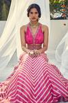 Shop_Basil Leaf_Pink Lehenga And Blouse Chanderi Lurex Printed Chevron V Neck Set _Online_at_Aza_Fashions