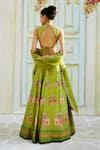 Shop_Basil Leaf_Green Lehenga And Blouse Tussar Printed Floral V Neck Set _at_Aza_Fashions