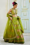 Basil Leaf_Green Lehenga And Blouse Tussar Printed Floral V Neck Set _Online_at_Aza_Fashions