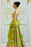 Buy_Basil Leaf_Green Lehenga And Blouse Tussar Printed Floral V Neck Set _Online_at_Aza_Fashions