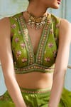 Shop_Basil Leaf_Green Lehenga And Blouse Tussar Printed Floral V Neck Set _Online_at_Aza_Fashions