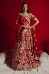 Buy_Aangan by Parul_Red Raw Silk Embroidered Floral Scoop Neck Bridal Lehenga Set _at_Aza_Fashions