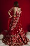 Shop_Aangan by Parul_Red Raw Silk Embroidered Floral Scoop Neck Bridal Lehenga Set _at_Aza_Fashions