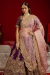 Shop_Aangan By Parul_Purple Cotton, Organza, Satin, Rawsilk Heavy Gold Embroidered Bridal Lehenga Set _at_Aza_Fashions