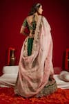 Shop_Aangan By Parul_Green Cotton, Organza, Satin, Rawsilk Floral Leaf Embroidered Bridal Lehenga Set _at_Aza_Fashions