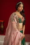 Shop_Aangan By Parul_Green Cotton, Organza, Satin, Rawsilk Floral Leaf Embroidered Bridal Lehenga Set _Online_at_Aza_Fashions